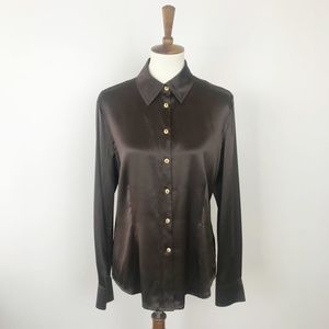 St. John Silk Blouse Button down brown Sz 10